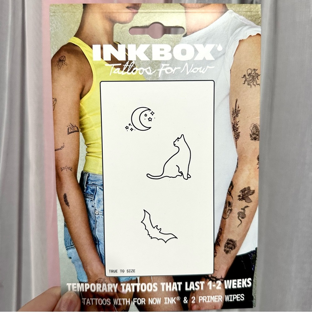 INKBOX Temporary Tattoos Set Water Resistant (Moon, Cat, Bat)